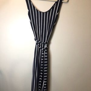 C&C California navy/white stripe dress with belt
